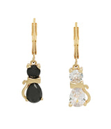Betsey Johnson CZ Cat Mismatched Drop Earrings