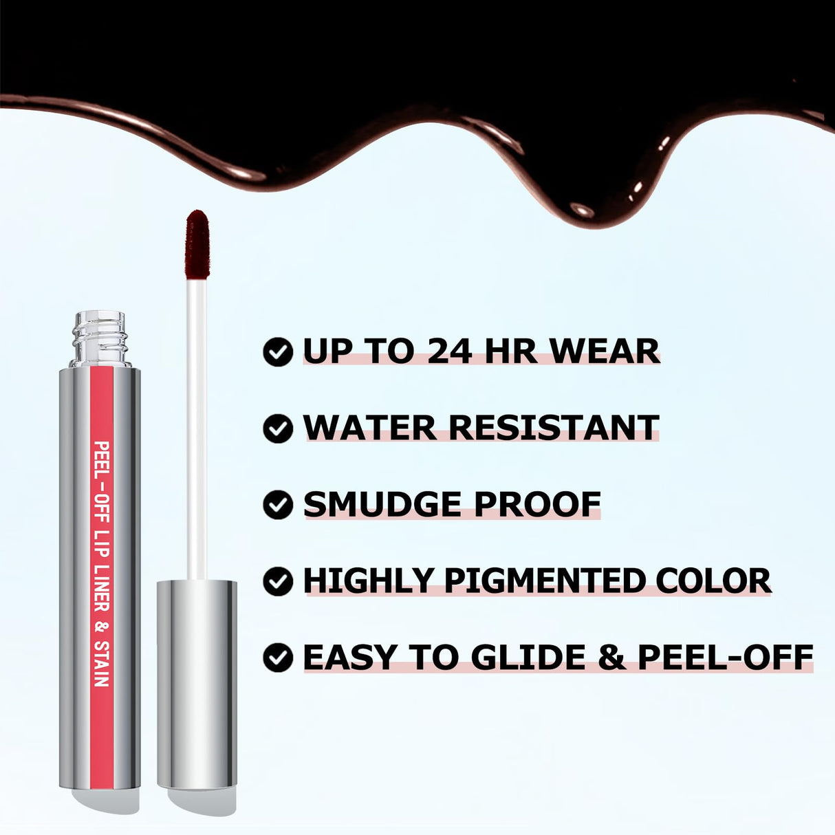 Cilrofelr Peel Off Lip Liner Stain, Long Wear Tattoo Lip Liner with Tweezer, Peel Off Lip Stain with Matte Finish, Long Lasting, Waterproof, Transfer-proof, Highly Pigmented Color (Rose)