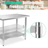 STABLEINK NSF Stainless Steel Prep Table, 30 x 48 Inches 4ft Metal Workbench with Adjustable Lower Undershelf, for Commercial Kitchen, Restaurant, Hotel, Laundry and Garage