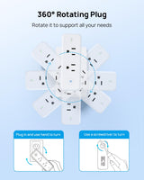 TROND Outlet Extender with 360° Rotating Plug, 6 AC Outlet Splitter with On/Off Switch, Multi Plug Adapter with PD 20W USB C, 2 USB-A & 2 USB-C, 3 Way Wall Extension Outlet for Home Office Travel