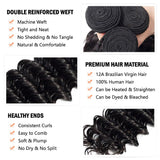 12A Deep Wave Human Hair Bundles 30 Inch Brazilian Deep Wave Curly 1 Single Bundles Human Hair 100% Unprocessed Virgin Remy Wet and Wavy Hair Weave Natural Black
