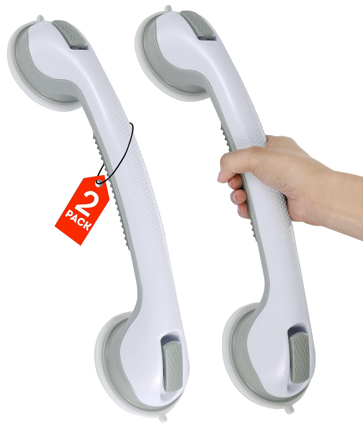 Grab Bars for Bathtubs and Showers, Heavy Duty Shower Handle 2 Pack 16 Inch Suction Cup, Removable Bar Bath Handrails for Seniors and Elderly Handicap, Bathroom Safety Grips No Drilling Waterproof