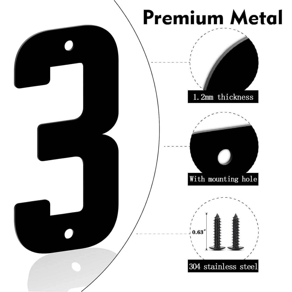 10 Inch 5 PCS Custom Metal House Numbers, Metal Address Numbers, Modern Black House Number for Outside, Outdoor Address Number for Apartment Home Street Office Mailbox