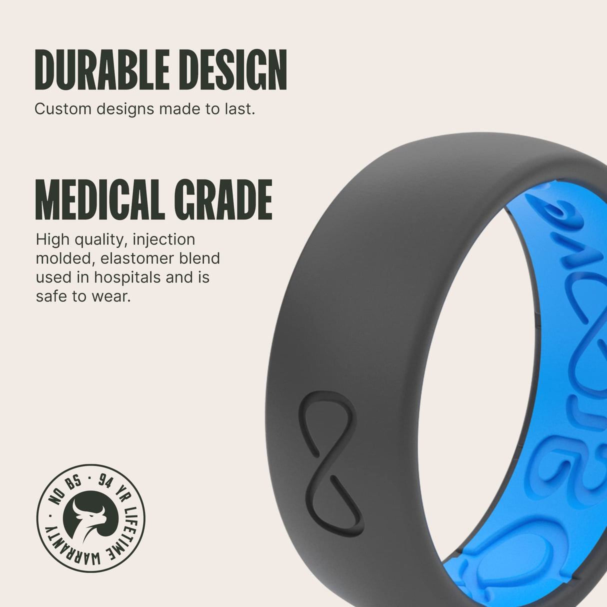 Groove Life Men's Silicone Ring, Rubber Wedding Band, Deep Stone/Blue 11