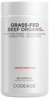 Codeage Grass Fed Beef Organs Supplement – Glandulars Supplements - Freeze Dried, Non-Defatted, Desiccated Liver, Heart, Kidney, Pancreas & Spleen Bovine Pills – Beef Vitamins - Non-GMO -180 Capsules