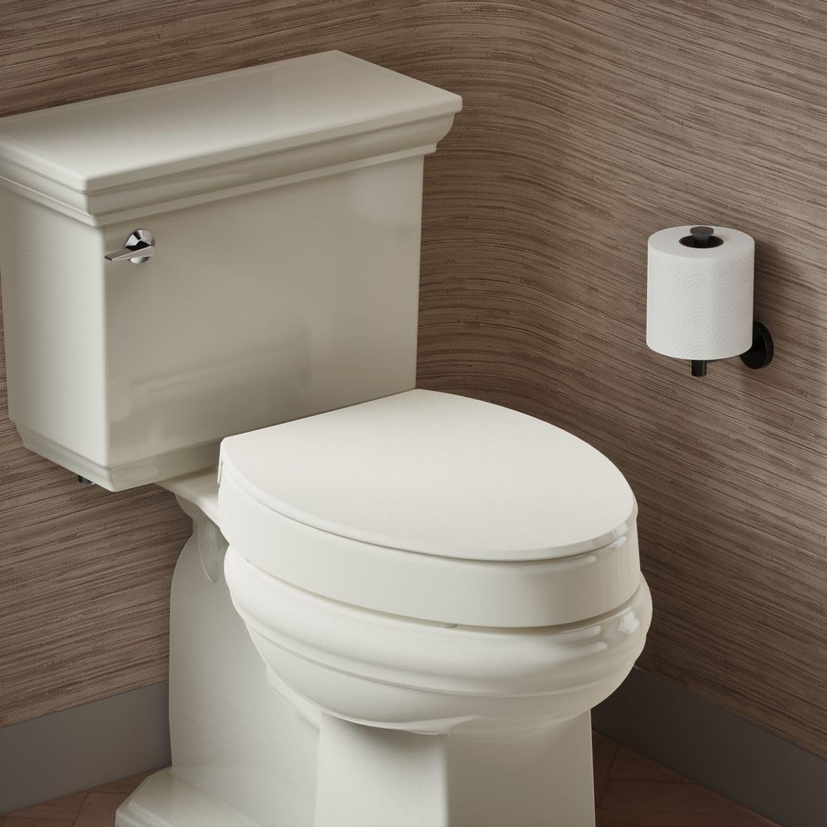 KOHLER 25875-96 Hyten 3" Height, Elevated Soft Close Elongated Toilet Seat, Contoured Seat with Grip-Tight Bumpers, Quick-Attach Hardware, No Slam Toilet Seat, Biscuit (Pack of 2)