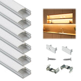 Muzata 6Pack 3.3FT/1M LED Channel Aluminum U Shape Silver LED Strip Diffuser Channel with Milky White Cover Easy Installation U1SW WW 1M