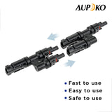 Aupoko T Branch Connectors, Solar IP67 Waterproof Adapter Cable 2 to 1 Compatible with MC4 Connectors, Solar T Branch Connectors MMF+FFM for Solar Panel and Photovoltaic Systems