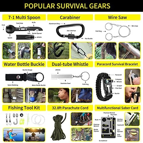 Survival Kit, 160 Pcs Emergency Supplies Camping Accessories with Upgraded Molle Bag, Gifts for Men Outdoor Adventure Camping Hiking Hunting (Green)