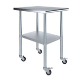AmGood 30 in. x 24 in. Stainless Steel Work Table with Wheels | Metal Kitchen Food Prep Table | NSF