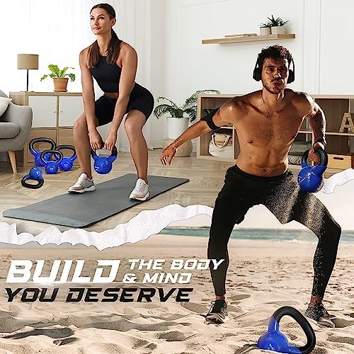 Yes4All 5-65lbs Kettlebells Vinyl Coated Cast Iron for Dumbbell Weights Exercises, Gym, Fitness, Full Body Workout Equipment Push up, Grip and Strength Training