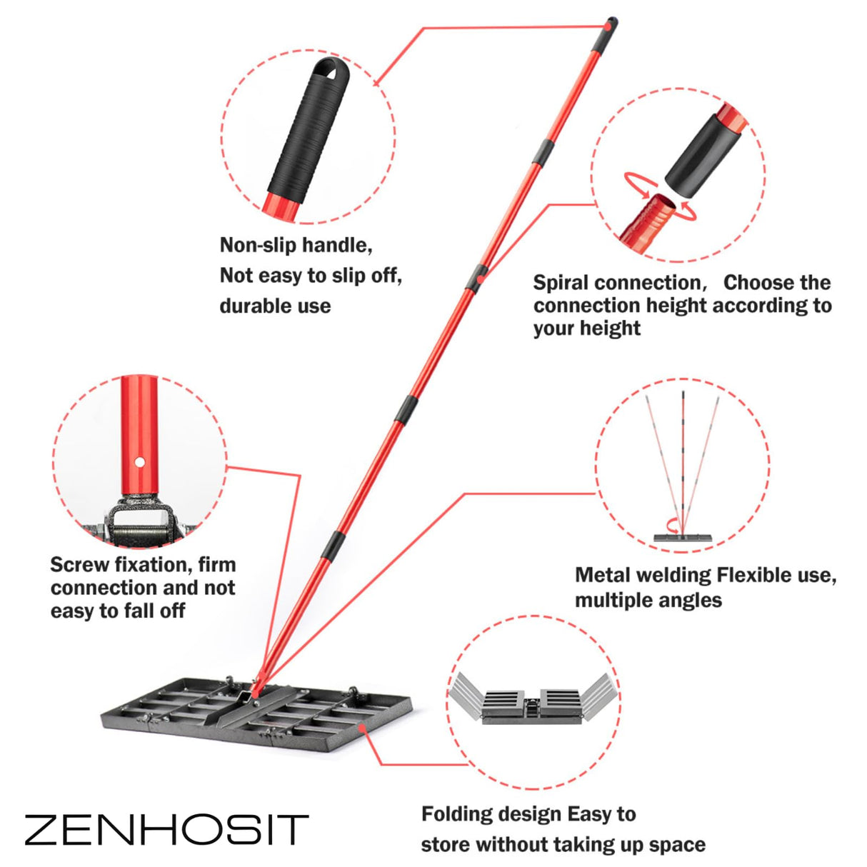 Zenhosit Lawn Leveling Rake - Lawn Leveler with 78" Adjustable Steel Handle, 30"x10" Ground Plate for Yard, Grass, Level Soil, Dirt Ground or Golf Field