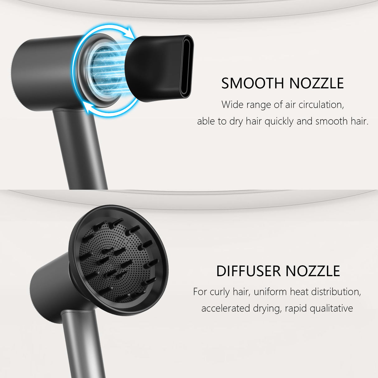 Hair Dryer, 160000 RPM Professional High-Speed Blow Dryer 2 Billion Negative Ionic Care Hair Dryer (Black Gray)