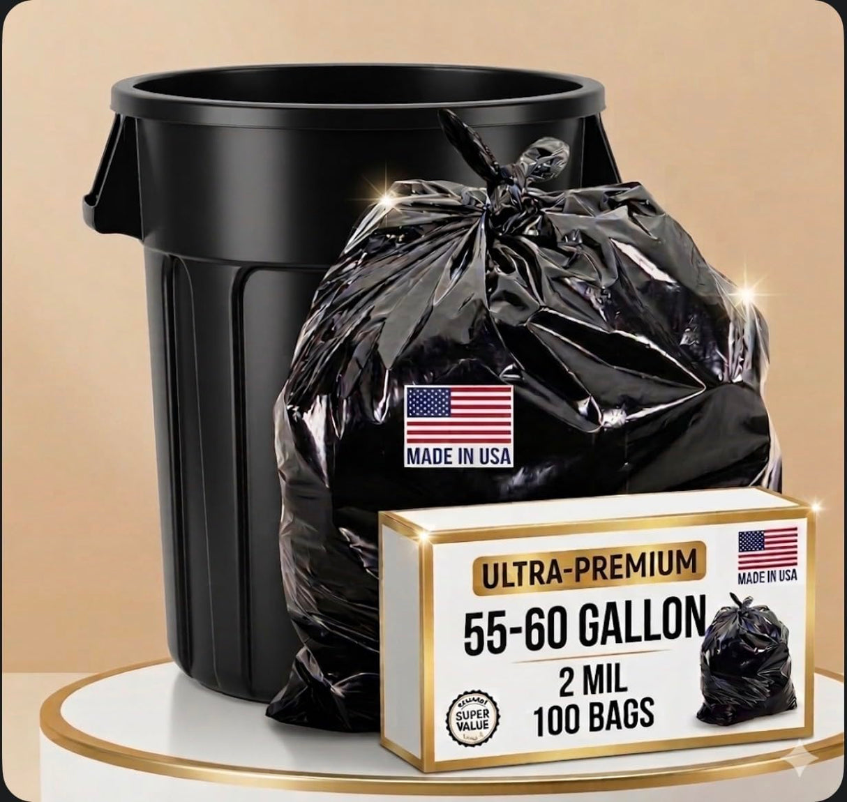 100 Count 55-60 Gallon 2 Mil Trash Bags, Sturdy & Tear-Resistant Commercial Can Liners 55 Gallon, Large Garbage Bags, Large Black Trash Bags for Commercial, Lawn and Leaf Bags