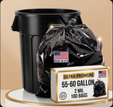 100 Count 55-60 Gallon 2 Mil Trash Bags, Sturdy & Tear-Resistant Commercial Can Liners 55 Gallon, Large Garbage Bags, Large Black Trash Bags for Commercial, Lawn and Leaf Bags