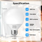 GvvooHome Vanity Light Bulbs for Bathroom, G25 LED Globe Light Bulbs for Makeup Mirror Dressing Room, 60W Equivalent, 5000K Daylight, 800LM, E26 Base, Non-Dimmable, 6-Pack