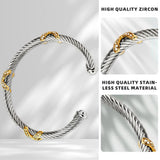 Twisted Cable Bracelets for Women Adjustable 5mm Thin Stainless Steel Cuff Bangle Designer Inspired david+yurman bracelet Christmas Day Gifts (C Silver & Gold)