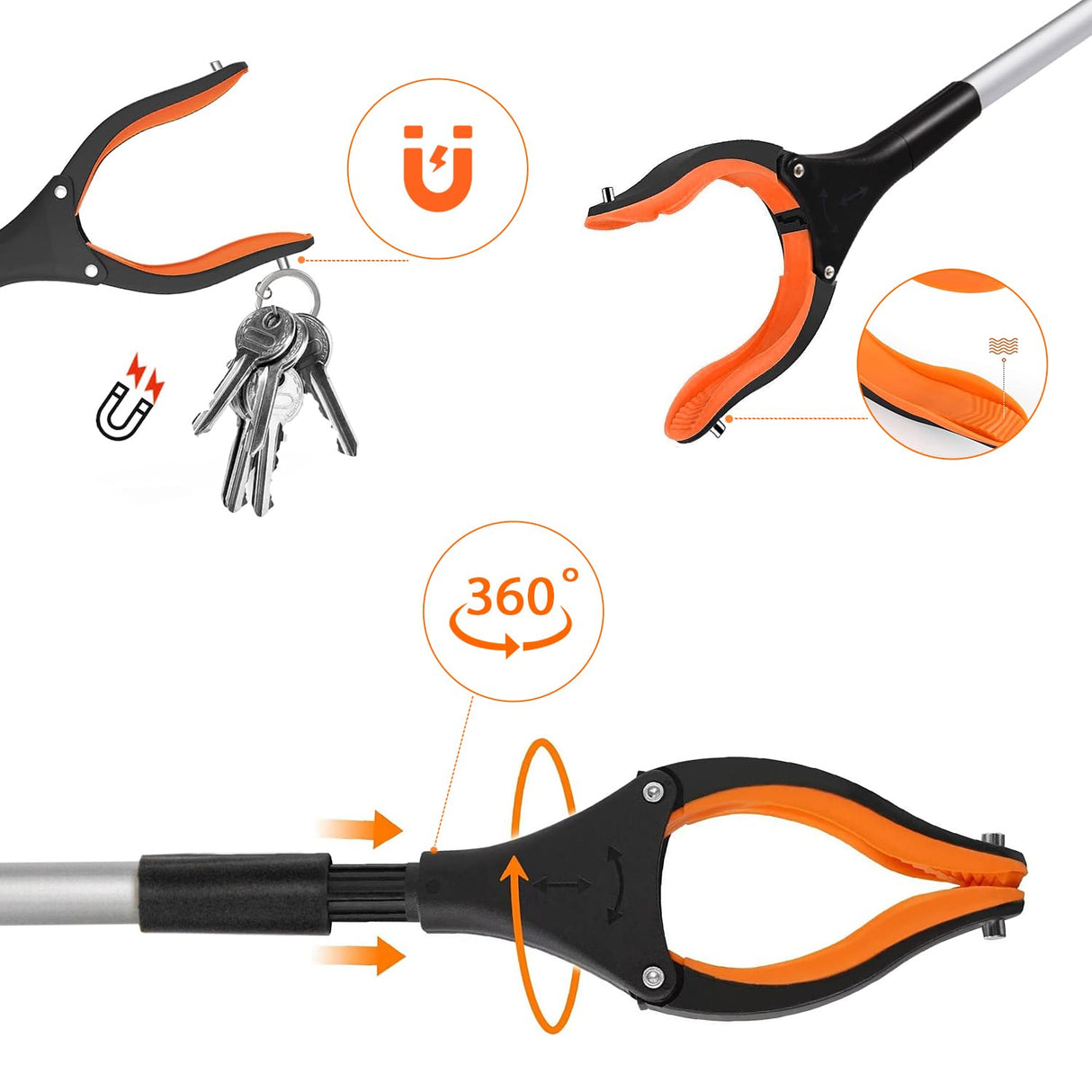 FERXIDI 43" Foldable Grabber Reacher Tool,2pcs Reacher Grabber Pickup Tool,Folding Grabbers for Elderly Grab It Reaching Tool with Rotating Jaw+Magnets,Grabber Reacher Tool Heavy Duty (one Bag)