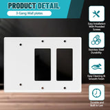 Kingdder 1 Pcs 3-gang 2-decorator 1-blank Wall Plate Standard Size Stainless Steel White Light Switch Plate Gloss Finish Size 3-gang 4.50" x 6.38" Corrosion-resistant Gfci Outlet Receptacle