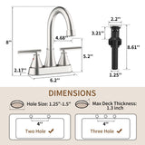 Bathroom Sink Faucet 4 Inch 2 Handle Centerset Brushed Nickel Lead-Free Modern Bathroom Faucet Vanity Faucet with Pop-up Drain Stopper and Supply Hoses