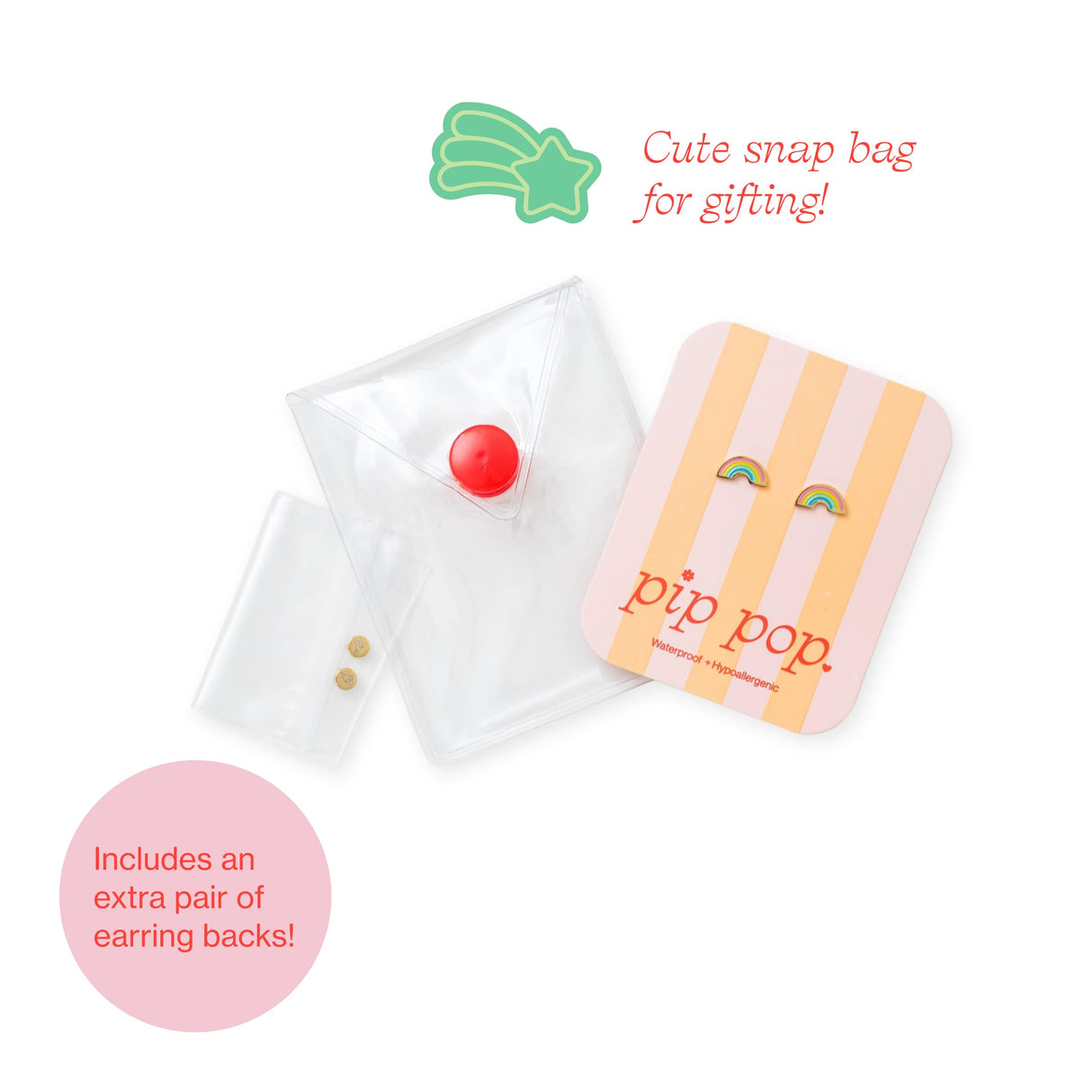 Pip Pop Pastel Rainbow Stud Earrings - everyday jewelry, Gold, hypoallergenic, flat back earring, all-day comfort for sensitive ears
