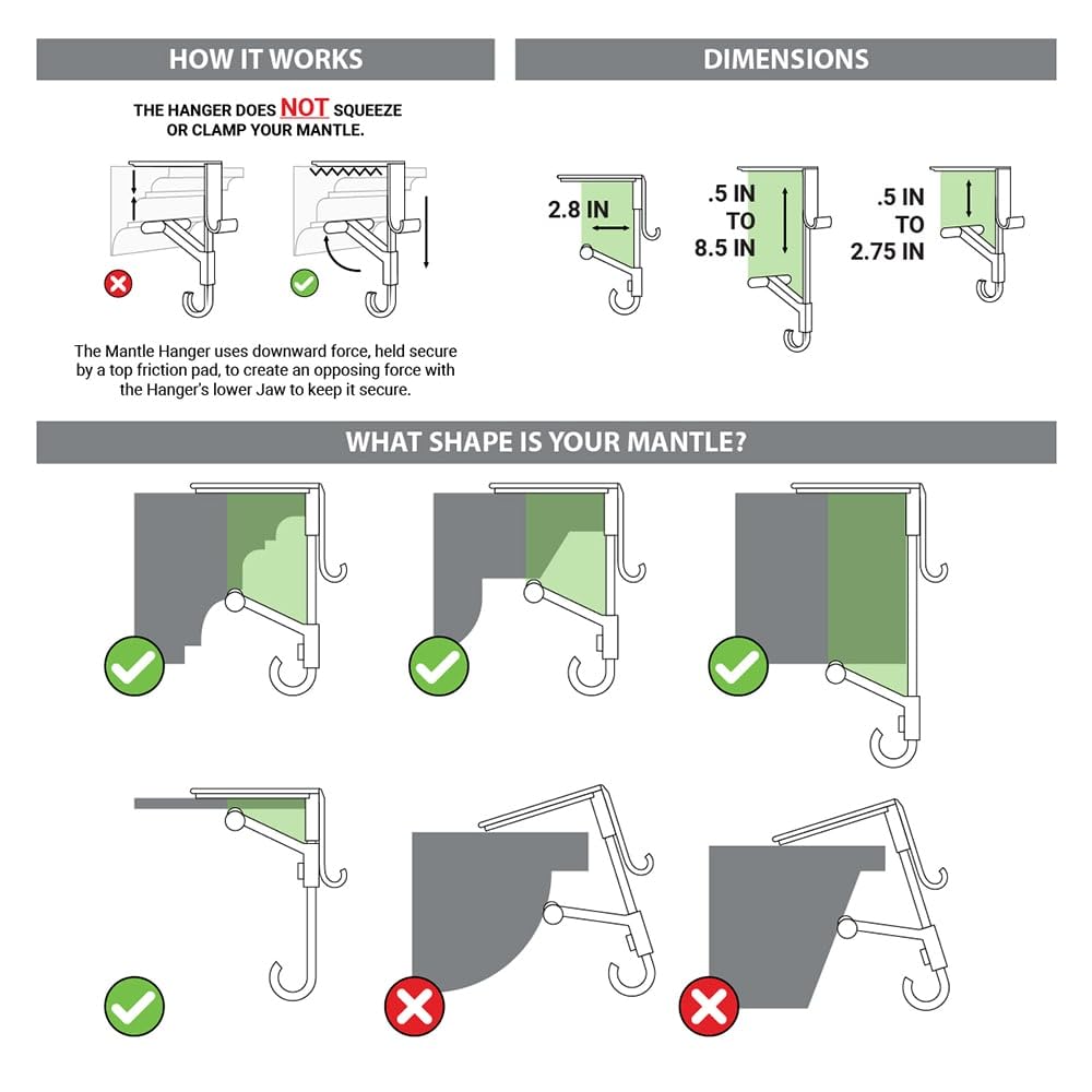 [Fireplace Stocking and Garland Hanger] - Patented Mantle Holder Has Two Hooks - Hold Christmas Stocking and Hang Garland - Durable Wrought Iron - Padded Contact Points (3 Pack - Gold)