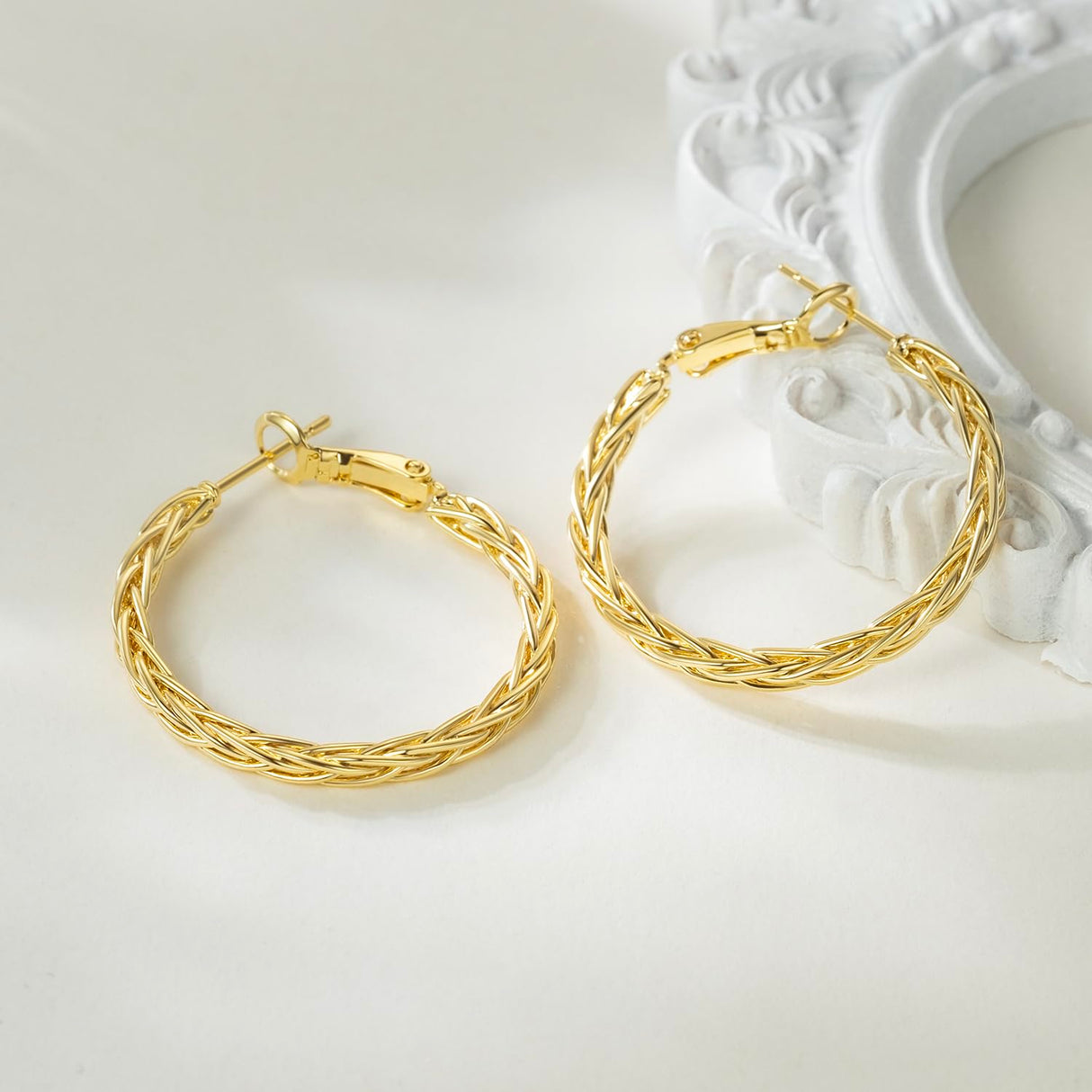 Amoxos Gold Earrings for Women 14K Gold Hoop Earrings for Women
