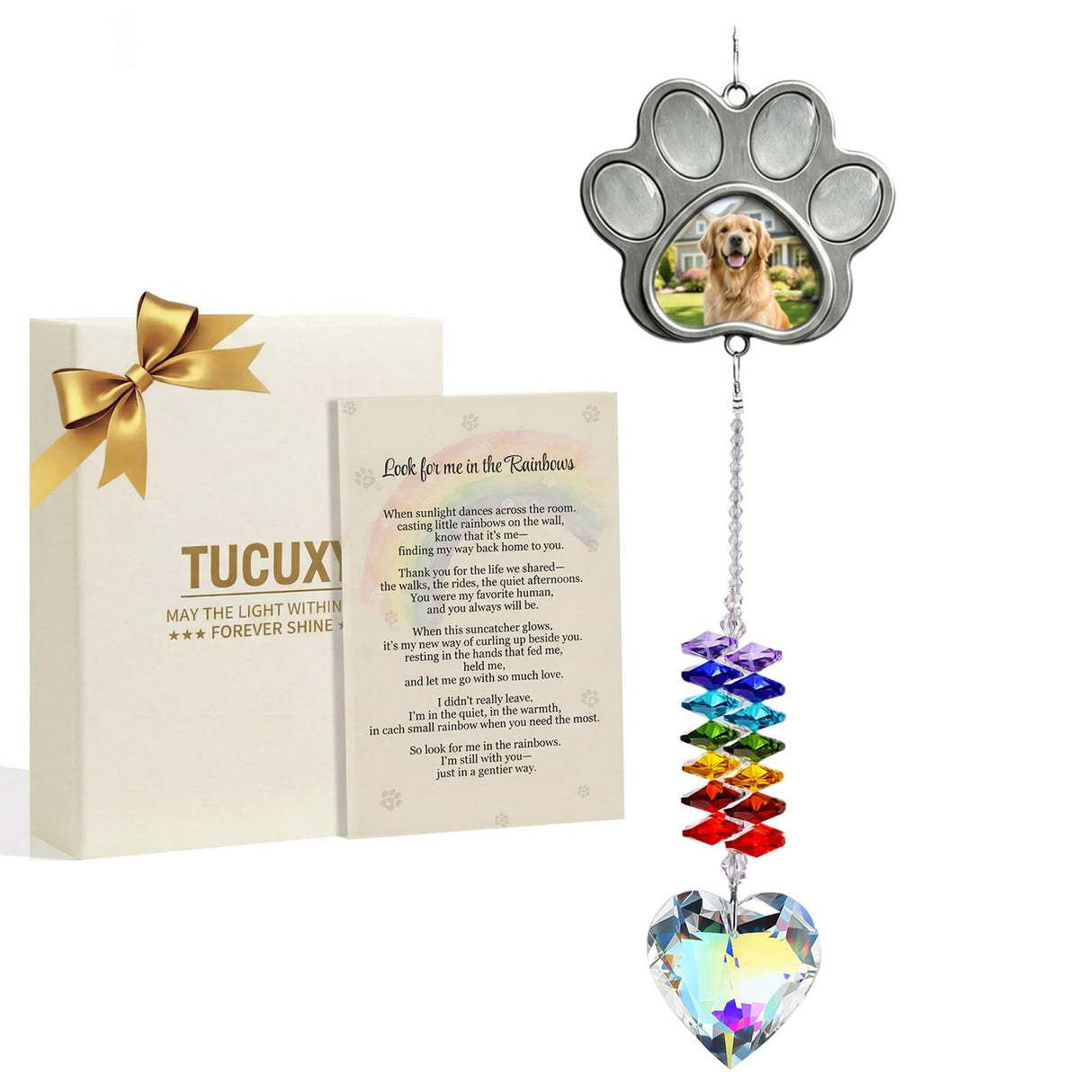 Dog Memorial Gifts, Pet Memorial Crystal Suncatcher with Paw Shaped Photo Frame, Pet Loss, Personalized Loss of Dog Sympathy Gift, Beautifully Packaged Dogs and Cats Remembrance Bereavement Gifts