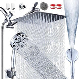 12''Rainfall Shower Head with Handheld Combo High Pressure 8+2 MODE built-in power wash, Stainless Steel Chrome Showerhead with 11'' Extension Arm Height/Angle Adjustable with Holder&60"Hose