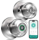 Fingerprint Door Lock, Smart Fingerprint Door Knob with Lock, Biometric Door knob with App Control & Key, Keyless Thumbprint Entry Door Locks for Bedrooms, Front Door, Home, Apartment-Bright Silver