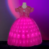 UPORPOR Light Up Pink Princess Dresses for Girls Halloween Costumes Dressing Up Clothes for Little Girl Kids Party Christmas, 130