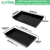 ILITING 1020 Trays Set - 5 Pack (10 Pcs) Durable 1020 Mesh Tray and No-Hole Tray, Ideal Soil Blocking Trays for Seedlings, Microgreens, and Hydroponics, Heavy-Duty
