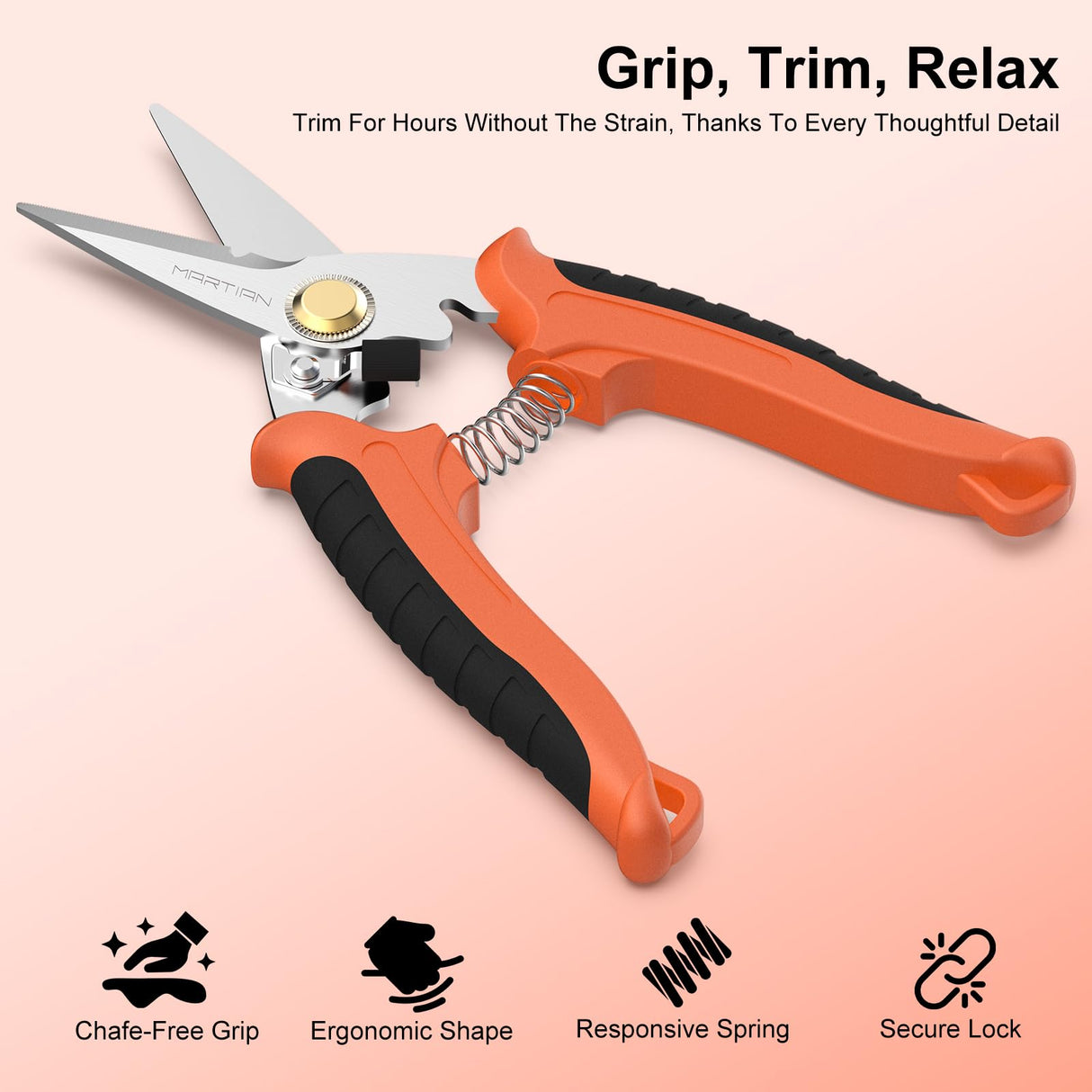 Martian 7" Heavy Duty Garden Shears, Sharp Pruning Shears for Gardening