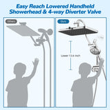Hibbent cUPC Certified 13'' Shower Head Combo, High Pressure 5 Spray Rainfall Showerhead, 10 Spray Mode Handheld, All Metal Easy Reach 4-way Diverter Arm with Pause Mode, 71'' Hose and Holder, Chrome