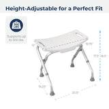 Drive Medical 12486 Folding Shower Chair, Bath Bench with Drainage Holes and In-Seat Handles, Supports Users Up To 300 Pounds, White