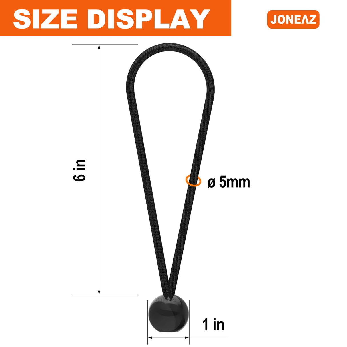 Joneaz 50 Pcs Ball Bungee Cords 6 Inch Black Heavy Duty Outdoor for Canopy Tarp Tie Downs, UV Resistant