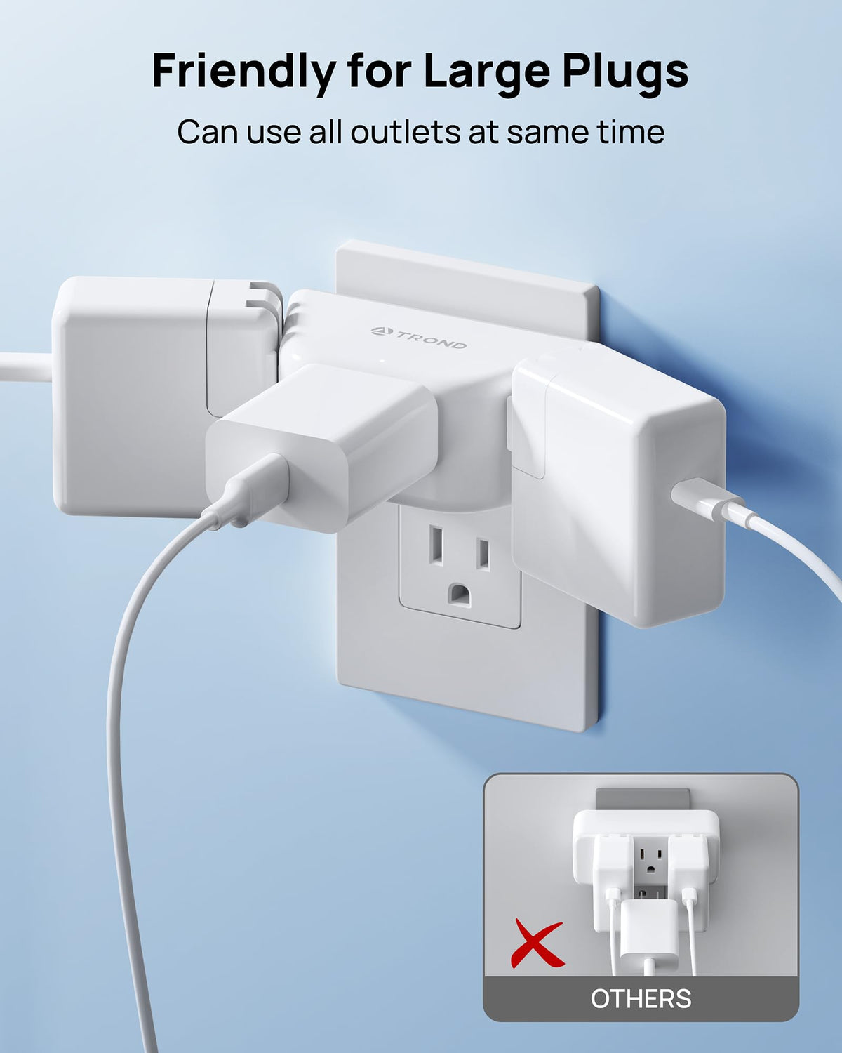 TROND Multi Plug Outlet Extender 2 Pack - Electrical Wall Splitter, 3 ...