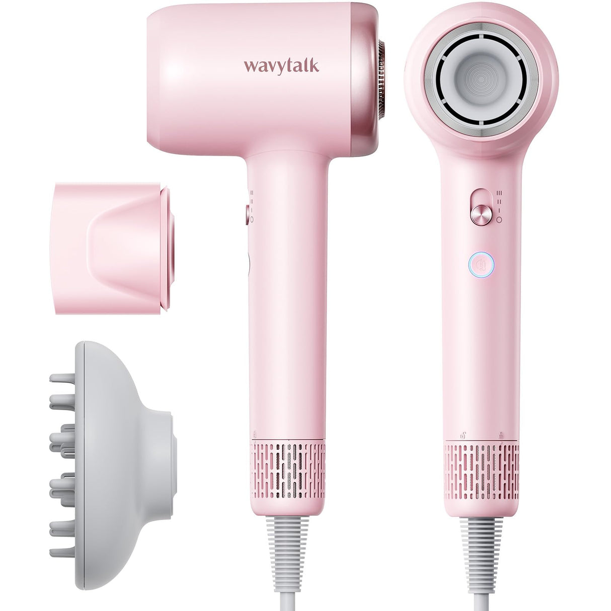 Hair Dryer, Wavytalk Turblow Pro Fast Drying Blow Dryer with Diffuser, High Speed Hair Dryer with 110,000 RPM, Pro Negative Ions for Reduces Damage, Frizz Smoothing, 3 Speeds & 3 Temps, Pink