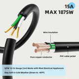 EP 15 Ft Outdoor Extension Cord - 12/3 SJTW Heavy Duty Black Extension Cable with 3 Prong Grounded Plug - Power Cord for Lawn, Garden, Appliances
