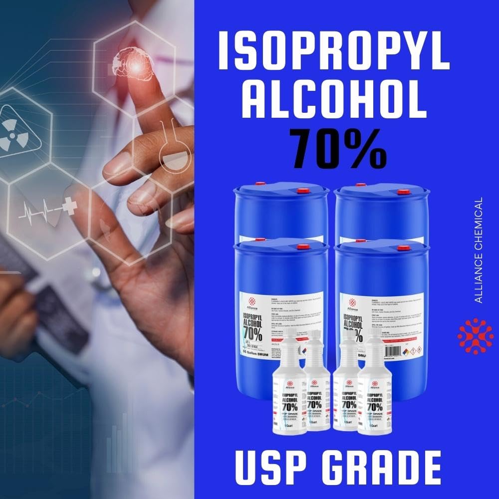 Isopropyl Alcohol (IPA) 70% - USP Grade - Quart Spray Bottle 4-Pack (128 FL Oz Total) - Rubbing Alcohol - Alliance Chemical - Made in America