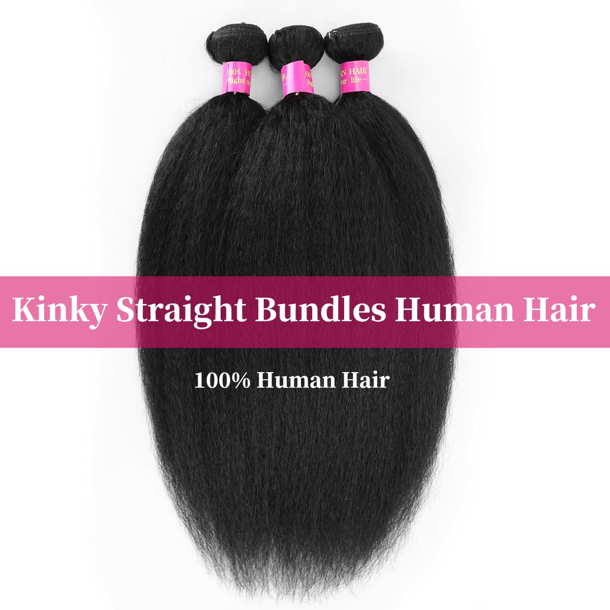 Kinky Straight Bundles 18 20 22 Inch Yaki Straight Bundles Human hair 12A 100% Unprocessed Brazilian Human Hair Kinkystraight Human Hair Natural Black For Black Women
