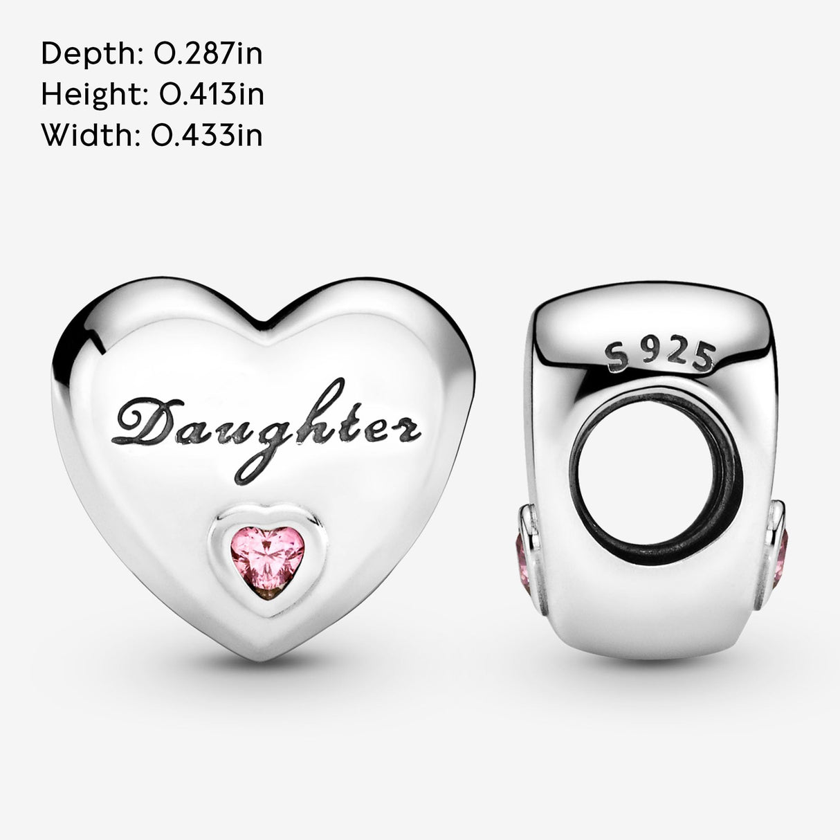 PANDORA Daughter Heart Charm - Compatible with PANDORA Moments - Sterling Silver - Gift for Her - Jewelry for Women with Gift Box