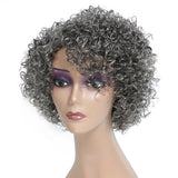 HUA Grey Glueless Wigs Human Hair Wigs for Black Women Grey Short Curly Wigs for Black Women Human Hair Mixed Kinky Curly Wear and Go Glueless Wig Ombre Gray 8 Inch Short Wigs for Older Women