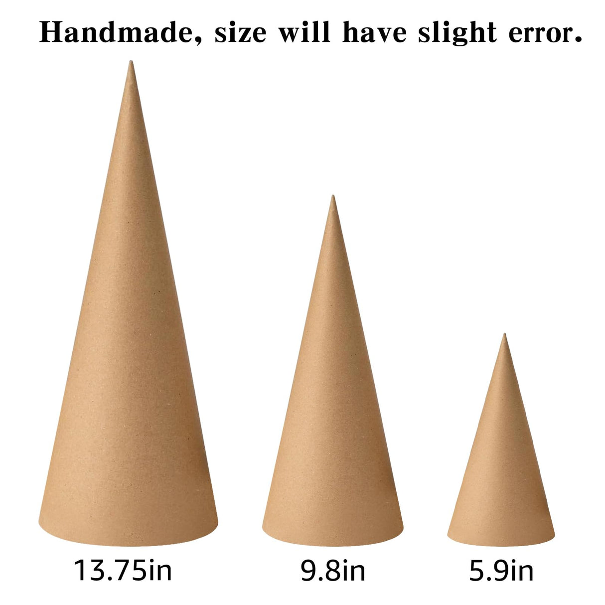 9 Pcs Paper Mache Cones Open Bottom 13.8x5 in, 10x4 in, 5.9x2.75 in, Extra Thick Cardboard Cones for Crafts Paper Cones for Christmas Gnomes Christmas Tree DIY Projects and Decorations