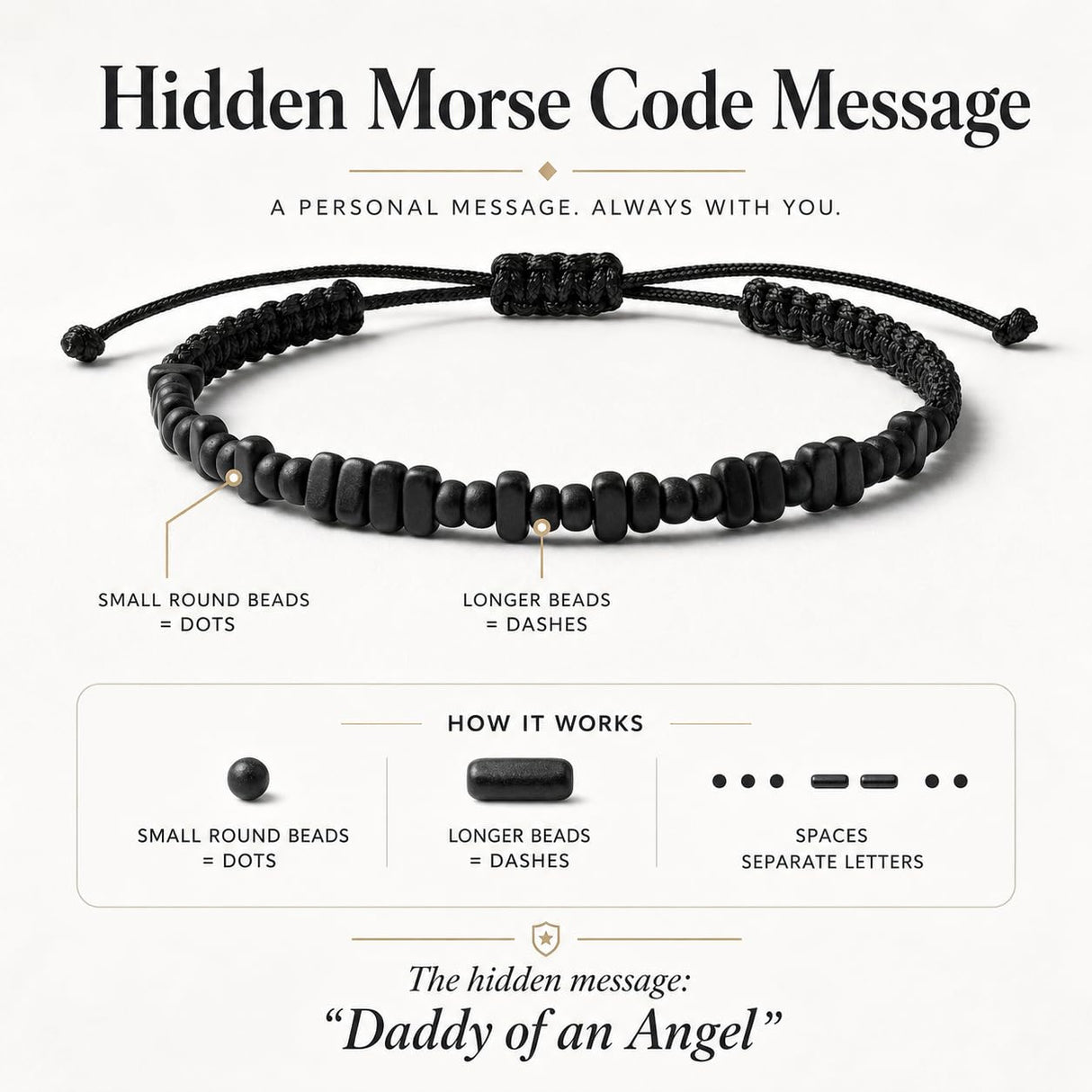 Live Gems - Daddy of an Angel Bracelet for Men – Miscarriage Gift for Dad – Loss of Baby Memorial – Sympathy Gift for Grieving Father – Hidden Message Morse Code Jewelry