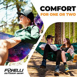 Foxelli Camping Hammock - Lightweight Portable Hammock, Easy Setup with Tree-Friendly Ropes & Steel Carabiners, Heavy Duty Parachute Nylon for Indoors and Outdoors