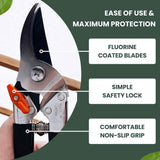 Saboten Japanese Pruning Shears 7.9" – Professional Bypass Garden Clippers, Made in Japan, Sharp Carbon Steel Blade with Sap-Resistant Fluorine Coating, Cuts up to 3/4 in (20 mm) (Straight)