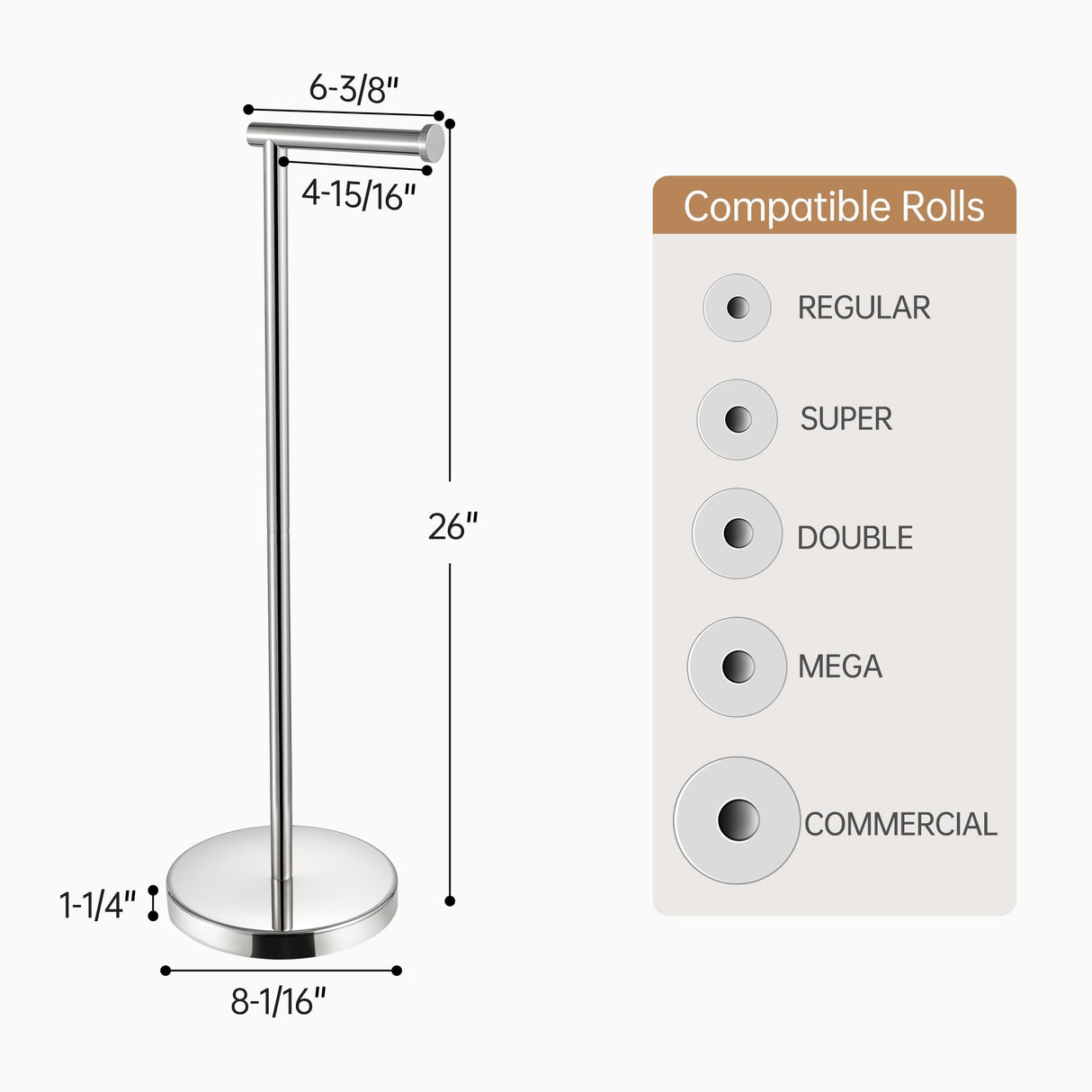 KES Toilet Paper Holder Free Standing 26" H (Taller Version), Toilet Paper Holder Stand with Weighted Base for Bathroom, Rustproof 18/8 Stainless Steel Polished Finish, BPH283S66