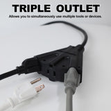 EP 50 Ft Outdoor Extension Cord with 3 Electrical Power Outlets - 16/3 SJTW Black Cable with 3 Prong Grounded Plug for Safety Great for Christmas Lights, Garden and Major Appliances