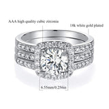 MDFUN 18K White Gold Plated Cubic Zirconia Three-in-One Halo Wedding Engagement Promise Eternity Ring for Women (7)